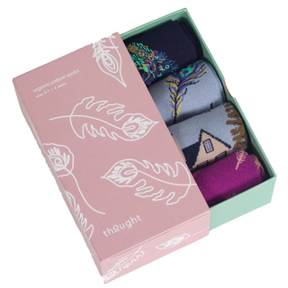 Thought Socks Peacock Organic Cotton Gift Box Of 4 Socks UK 4-7