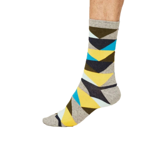 Thought GOTS Bold Geo Triangle Socks Mid Grey Marle (1 Pair) UK 7-11