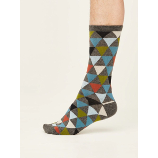 Thought GOTS Geometric Socks Dark Grey Marle (1 Pair) UK 7-11