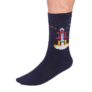 Thought Onyx GOTS Organic Cotton Rocket Socks Navy 7-11UK