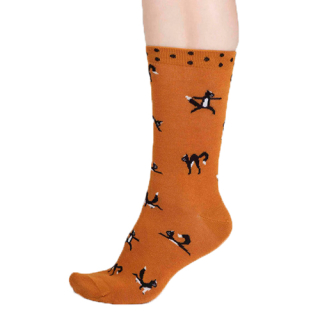 Thought Chai Bamboo Yoga Cats Socks Turmeric Yellow UK 4-7