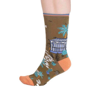 Thought Lisette GOTS Organic Cotton Garden Socks Peach Caper Green UK 4-7